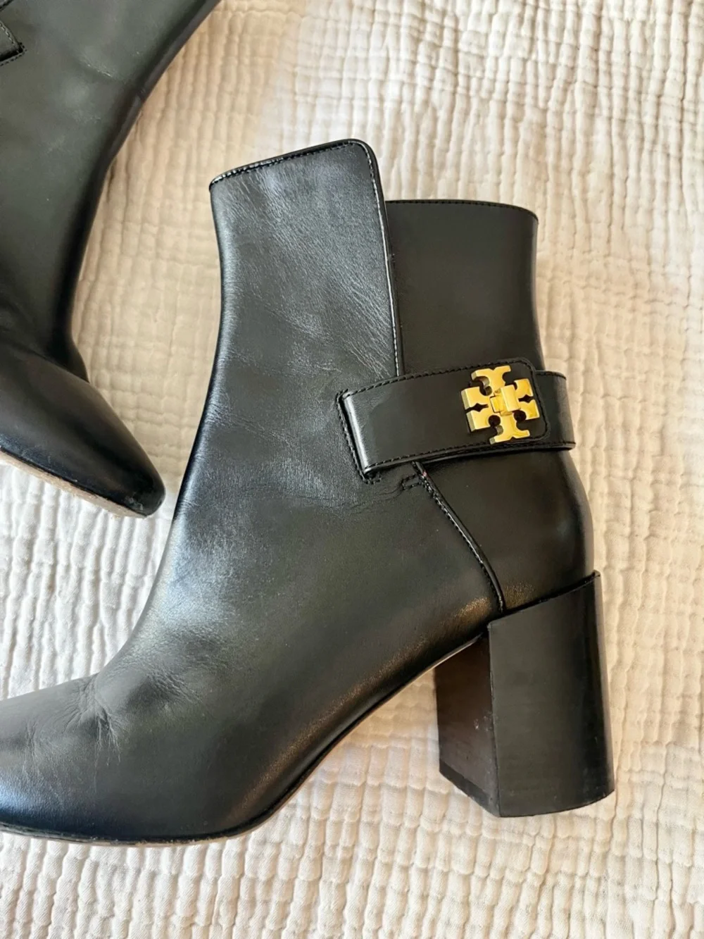 Tory Burch Black Gold Logo Turnlock Kira Boot Bootie
